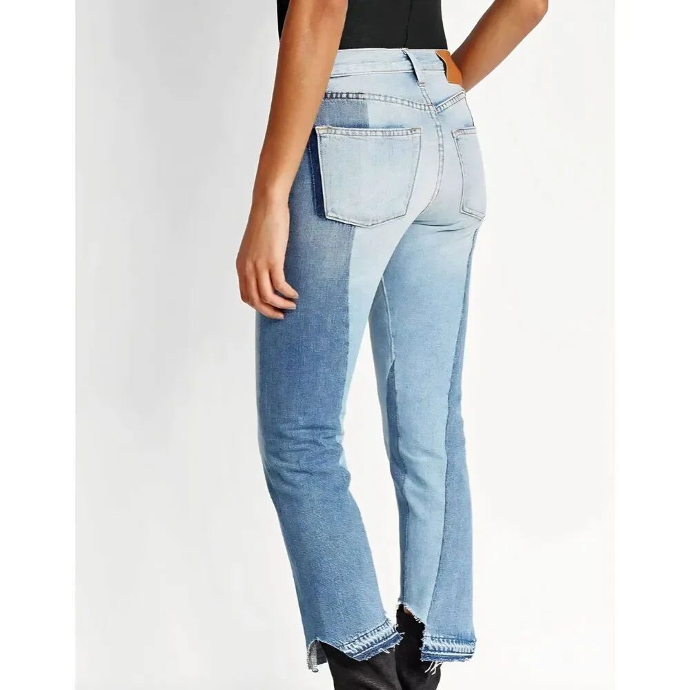 NWT FRAME Jeans Women's 24 Blue Nouveau Le Mix Straight Two Tone Ankle